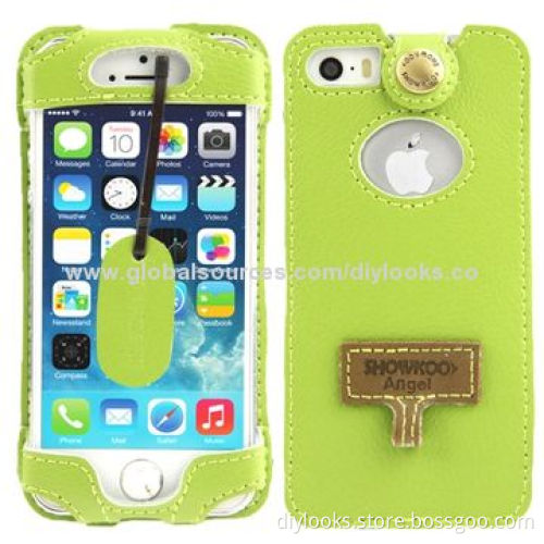Snap Button Leather Case with Call Display ID Lanyards for iPhone 5New